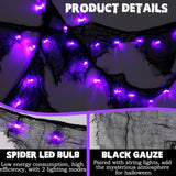 9.8 Ft Halloween Decorations Purple Spider Lights With Black Gauze 30 Led Battery Operated Fairy Lights For Patio Garden