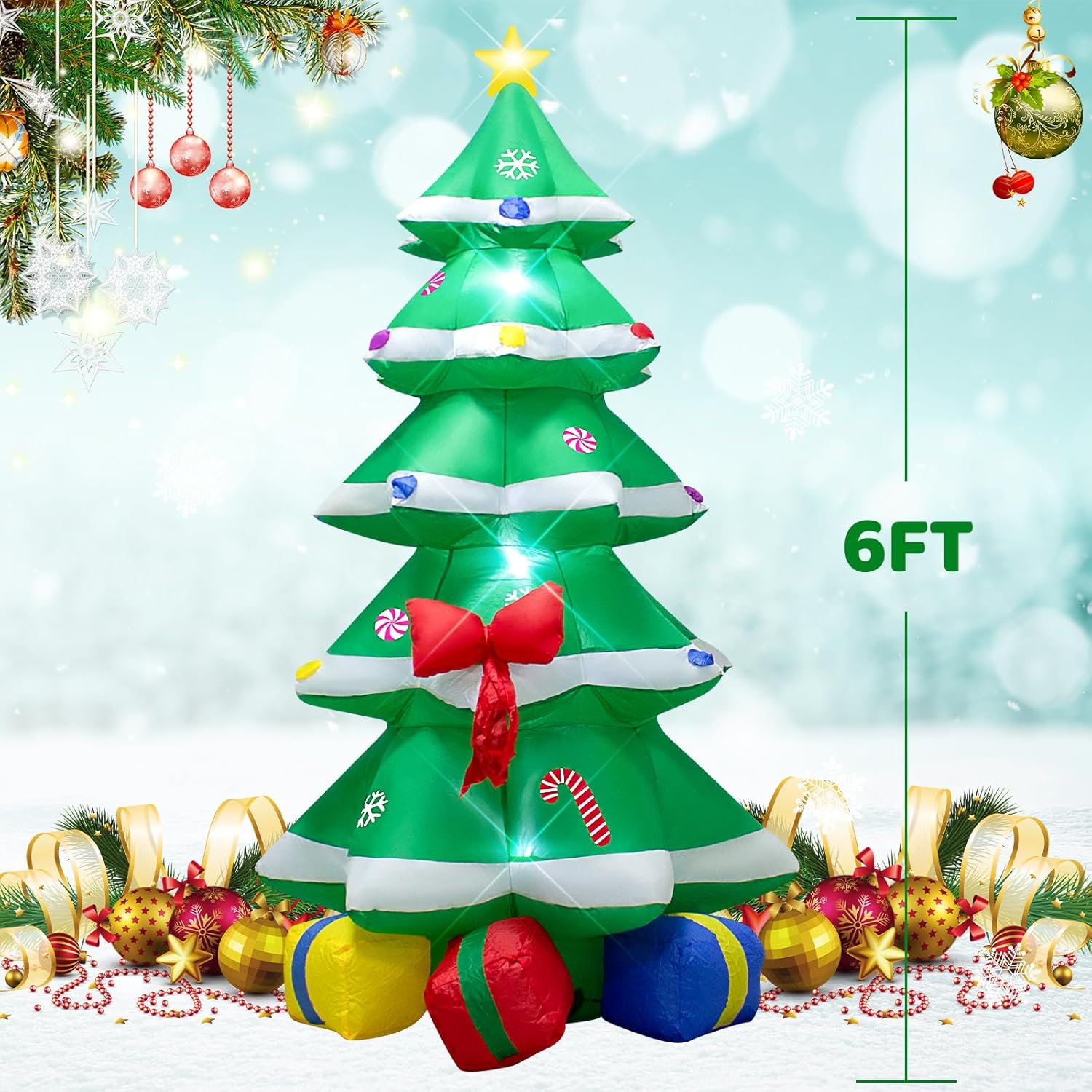 6 Foot Christmas Inflatable Christmas Tree With Gift Box Decoration With Led Lights,Cute Blow Up Christmas Tree Indoor O