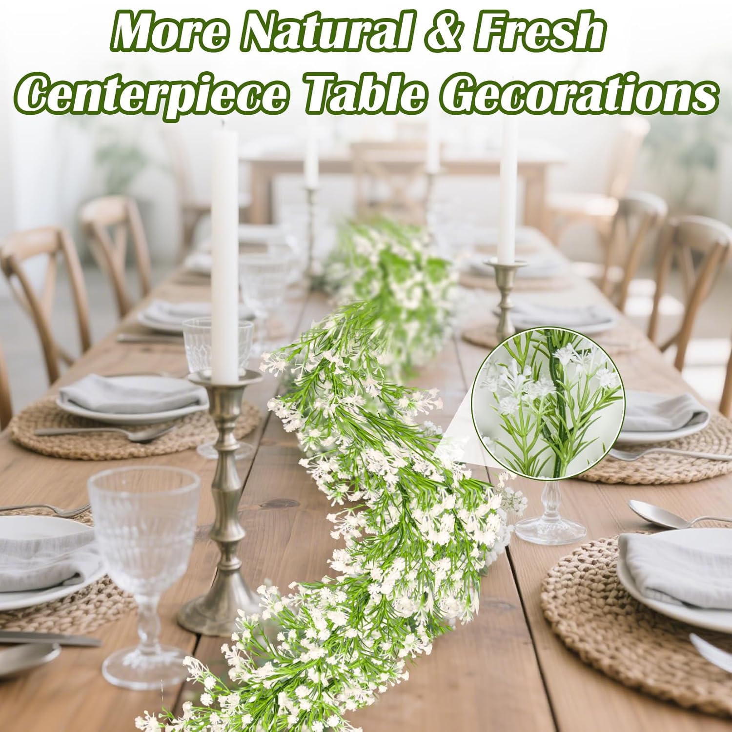 5.9Ft Babys Breath Artificial Flowers Garland - 1Pcs Lush Baby Breath Flowers Artificial Bulk Vines, White Flower Garlands For Wedding Arch Party Fireplace Backdrop Indoor Outdoor Decor