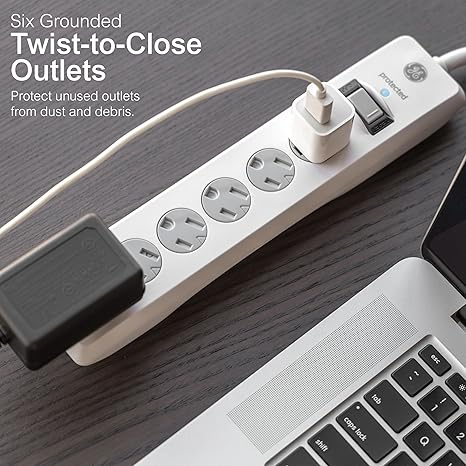 2 Pack 6 Outlet Surge Protector Power Strip 10FT Flat Plug Extension Cord 800J Wall Mount White