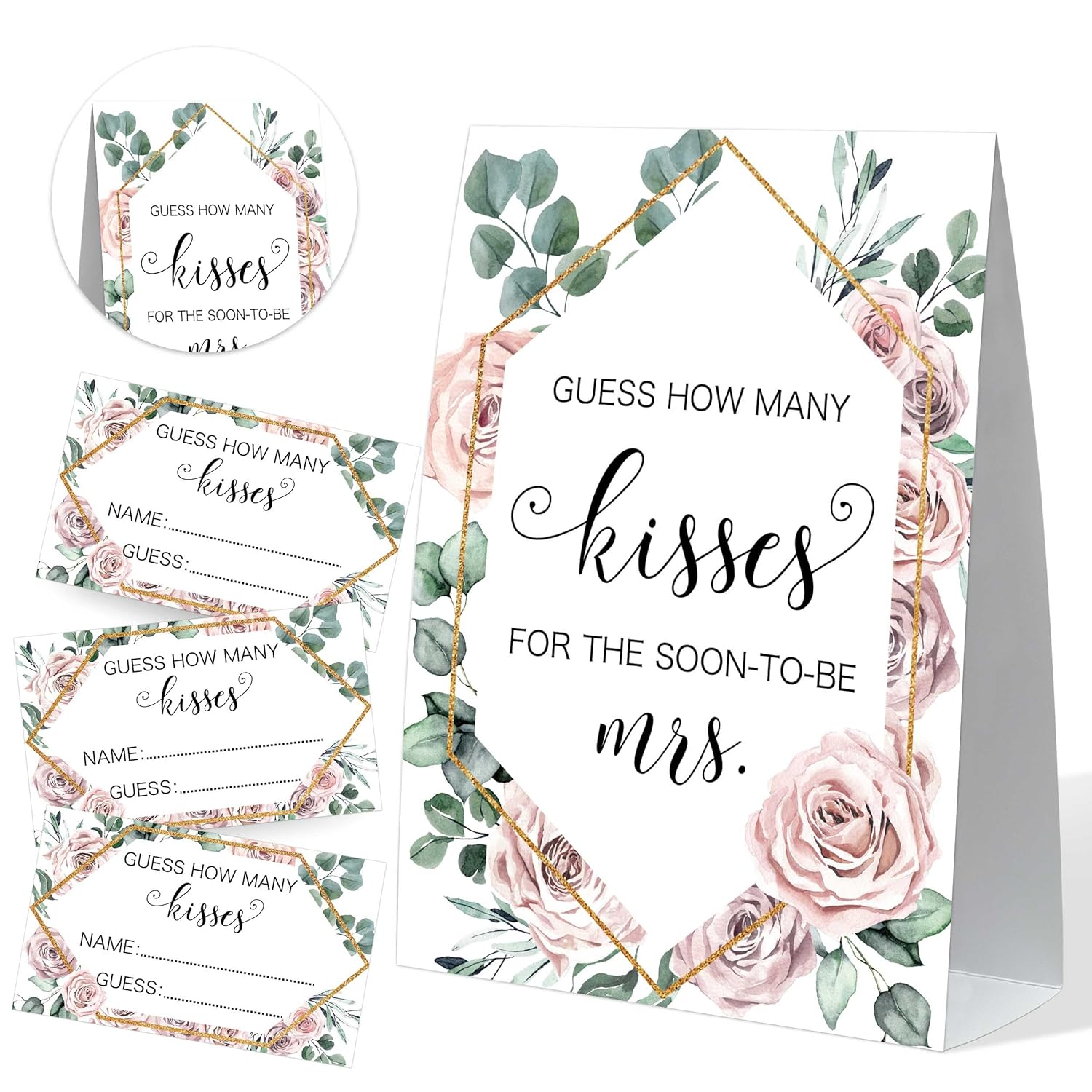 How Many Kisses Bridal Shower Game, Boho Bridal Shower Sign And 50 Cards, Bridal Games For Showers, Engagement Party Games, Wedding Shower Decor, Bridal Shower Gifts For Couples,3