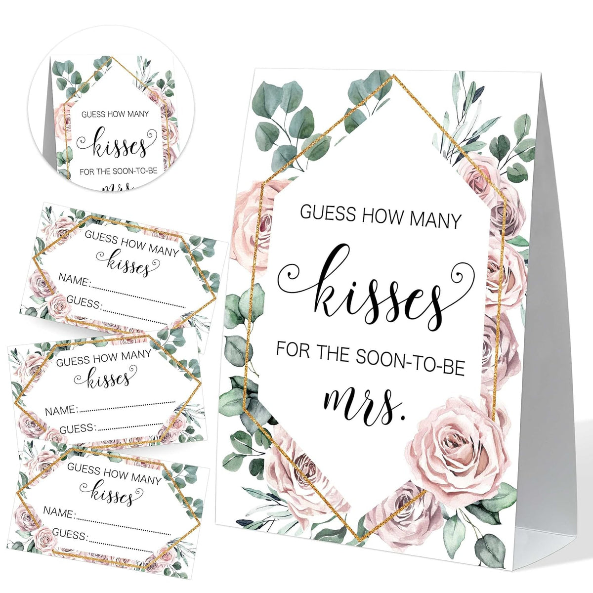 How Many Kisses Bridal Shower Game, Boho Bridal Shower Sign And 50 Cards, Bridal Games For Showers, Engagement Party Games, Wedding Shower Decor, Bridal Shower Gifts For Couples,3