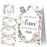 How Many Kisses Bridal Shower Game, Boho Bridal Shower Sign And 50 Cards, Bridal Games For Showers, Engagement Party Games, Wedding Shower Decor, Bridal Shower Gifts For Couples,3