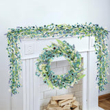 6Ft Blue Flower Garland Fake Flowers Vines Faux Artificial Floral Garland Summer Spring Wreath Blueness With Green Leaves Wreaths Blue Daisy Artificial Grains Flower Wreath For Front Door Wreaths