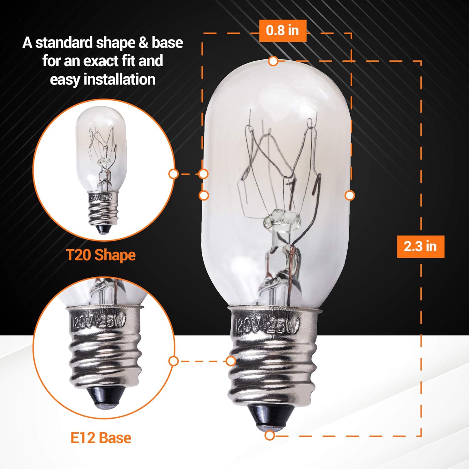 E12 T20 25W Incandescent Bulbs Salt Lamp 120V 2700K Warm White Light 150Lm For Himalayan Salt Lamps & Baskets, Scentsy Plug-In & Wax Warmers, Night Lights - 8 Packs