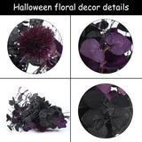 7Pcs 18" Faux Halloween Floral Picks Tabel Centerpieces Decoration, Artificial Gothic Black Purple Eucalyptus Leaves Flowers Stems Picks Bouquet Decor (Blk-Purple)