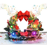 Pop Up Christmas Cards With Lights And Music, 3D Wreath Design, Handmade Musical Popup Greeting Card For Holidays Includes Envelop, Playing 'We Wish You A Merry Christmas'