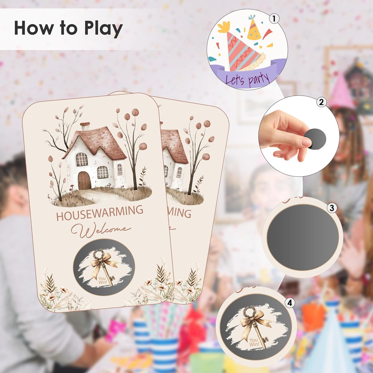 Housewarming Party Scratch Off Games, Funny New Home Party Ice Breaker Cards For New House Party, 50 Sets With Stickers