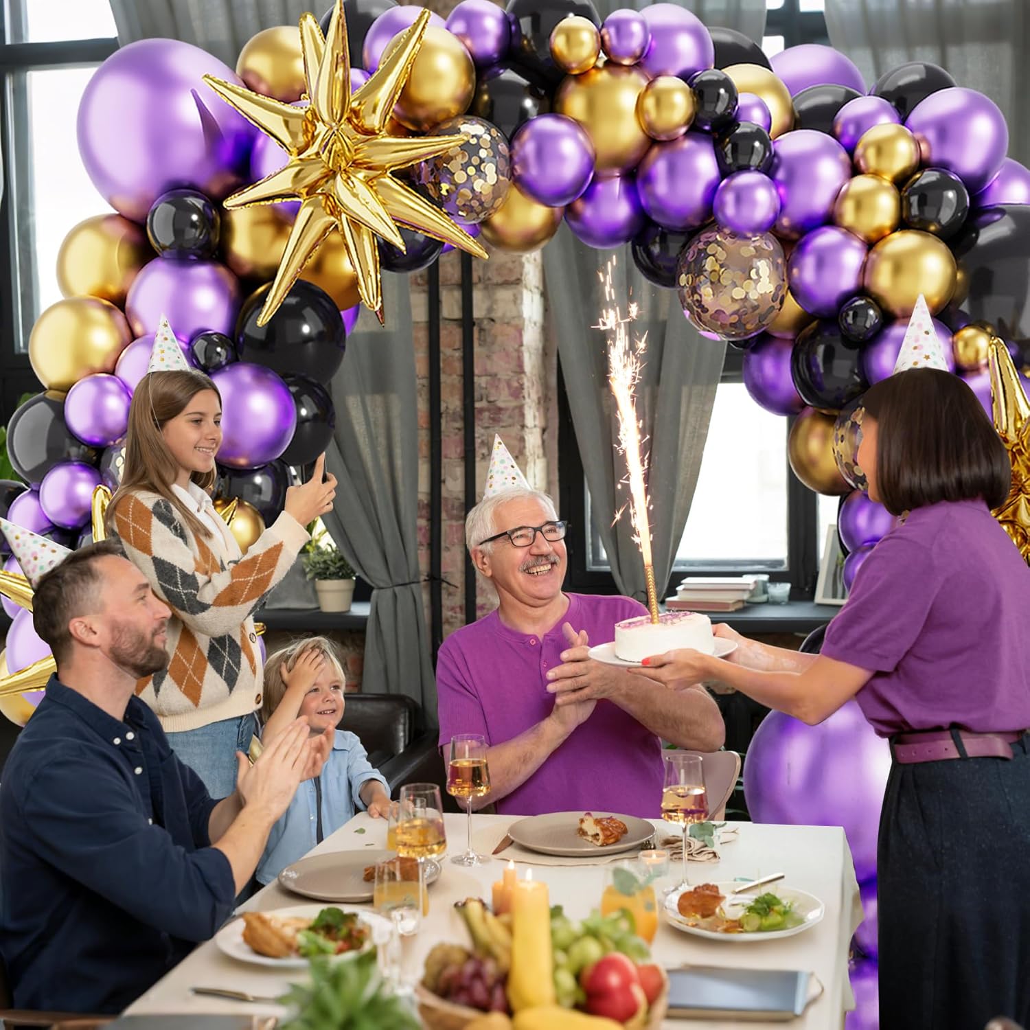 Metallic Purple Black Balloons Arch Garland Kit-Metallic Gold Balloon Gold Confetti Balloon 127Pcs For Graduation,Birthday,Easter,Baby Shower,Anniversary,Christmas Party Decorations.