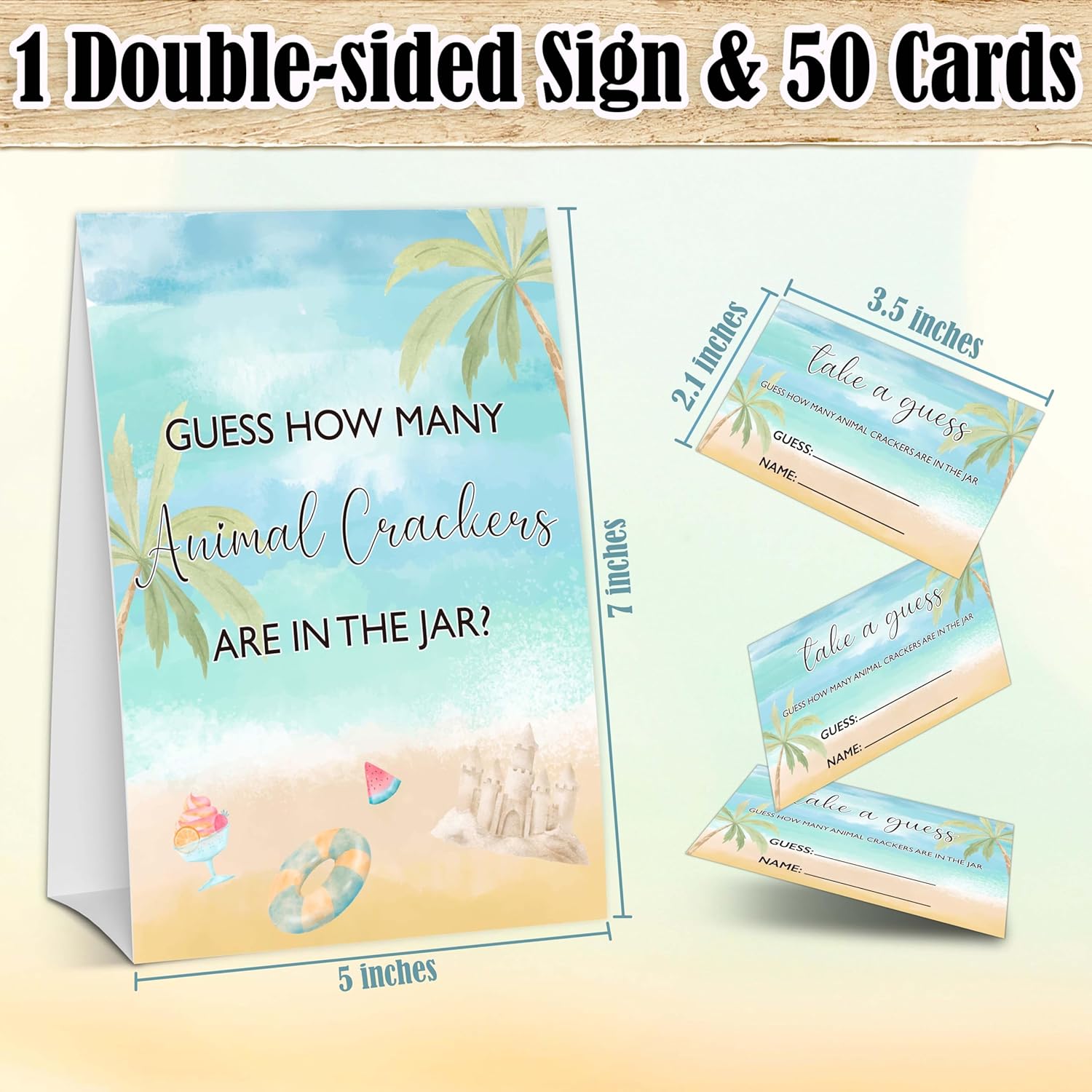 Summer Beach Baby Shower Games, Blue Ocean Guess How Many Animal Crackers Games, Gender Reveal Party Favor Decorations & Supplies, 1 Sign & 50 Cards Game Set-A11