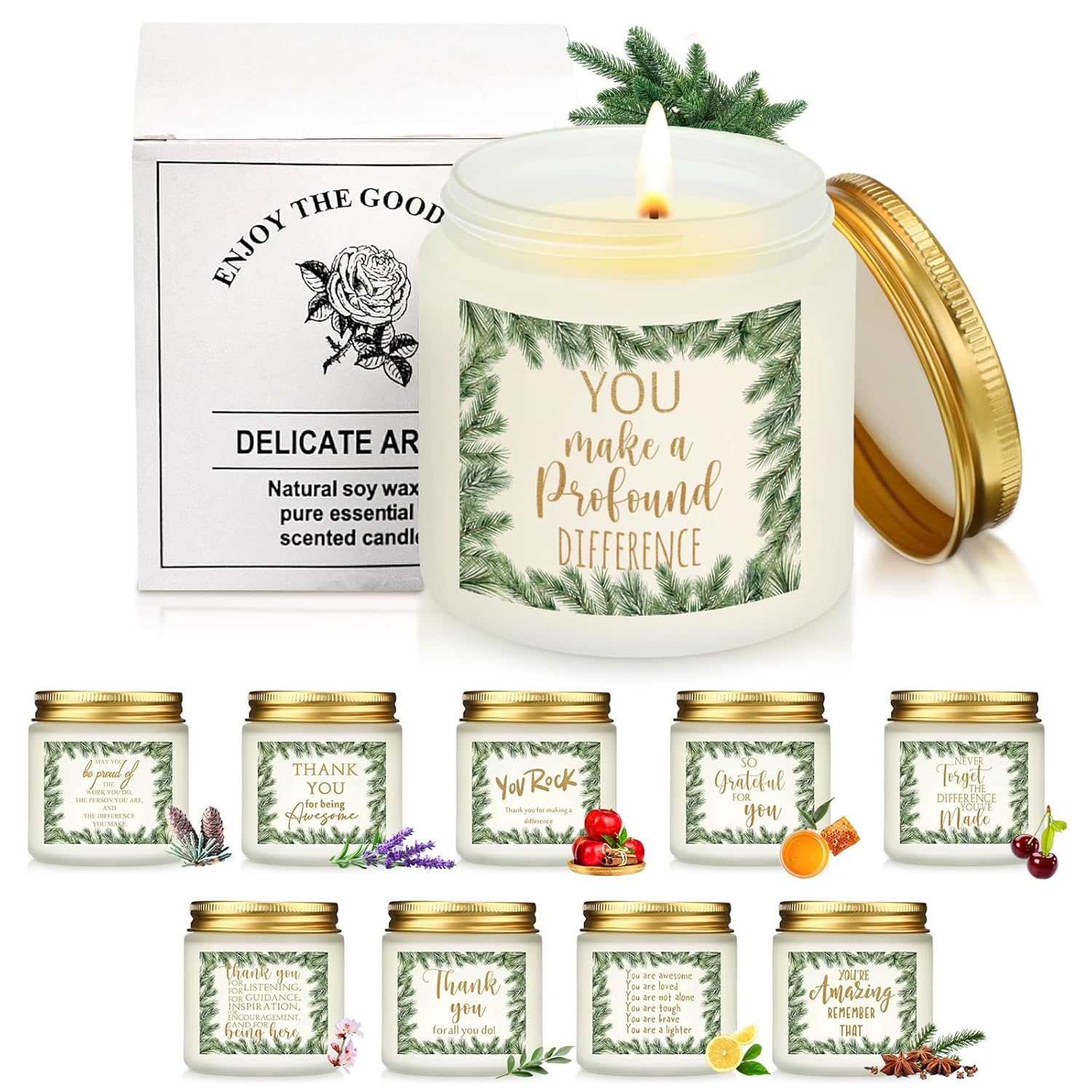 10 Set Thank You Candles Gift Bulk For Women Men 3.5 Oz Employee Appreciation Gifts Soy Wax Inspirational Scented Jar Candles For Staff Team Office Worker Coworkers Volunteers Teacher