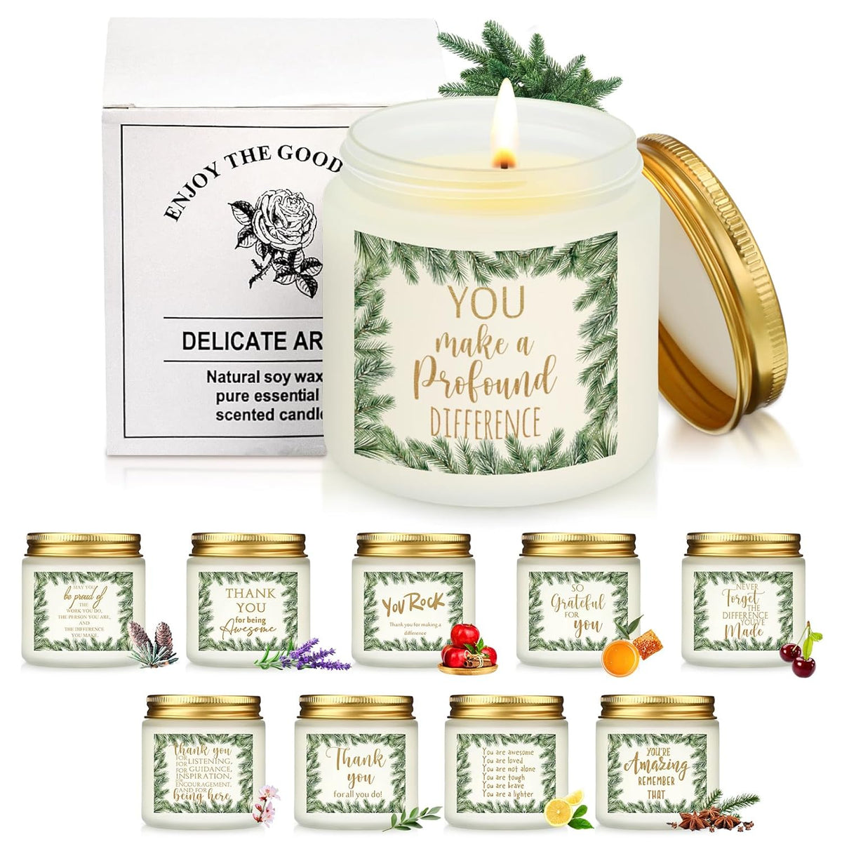 10 Set Thank You Candles Gift Bulk For Women Men 3.5 Oz Employee Appreciation Gifts Soy Wax Inspirational Scented Jar Candles For Staff Team Office Worker Coworkers Volunteers Teacher