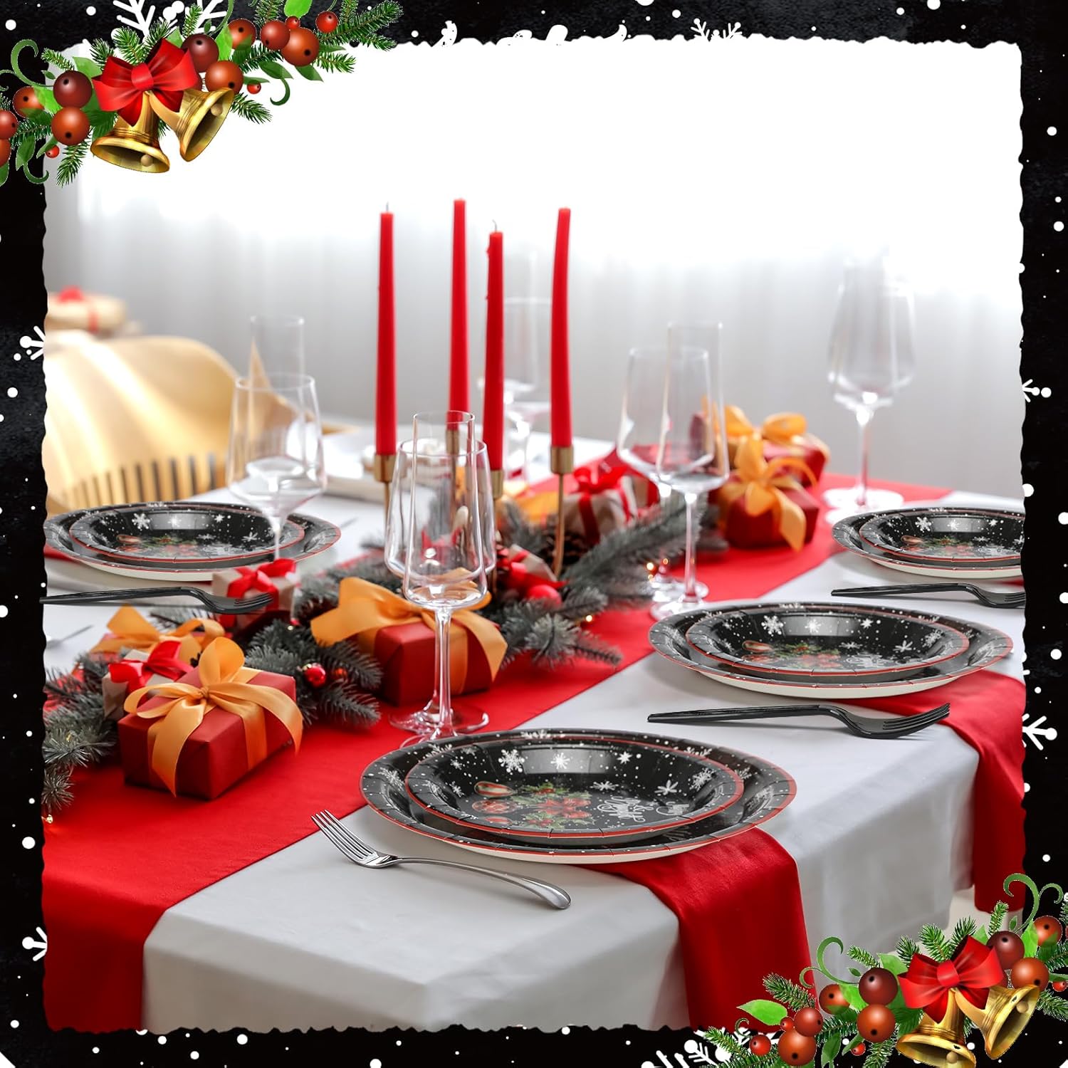 96 Pcs Merry Christmas Party Decorations For 24 Guests Snowman Christmas Paper Plates And Napkins Set Black Disposable Tableware Set Plates Napkins Forks For Xmas Winter Holiday Party Favors