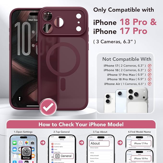 Magnetic Shockproof Protective Phone Case in Deep Burgundy for Apple iPhone 18 Pro and iPhone 17 Pro