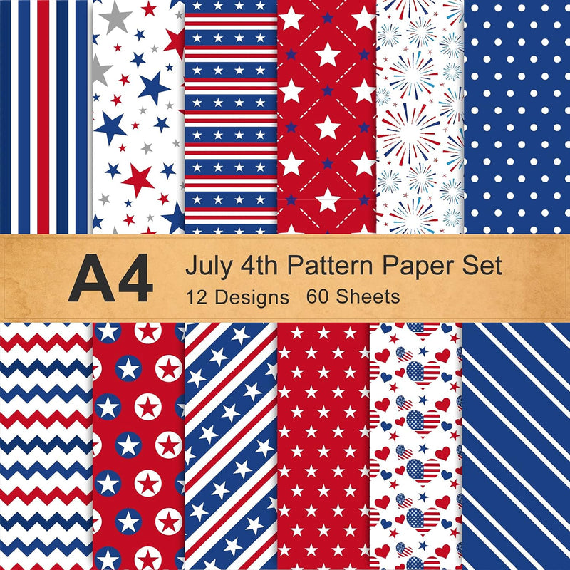 12 Designs 4Th Of July Pattern Paper Set A4 Size Patriotic Stars Strip