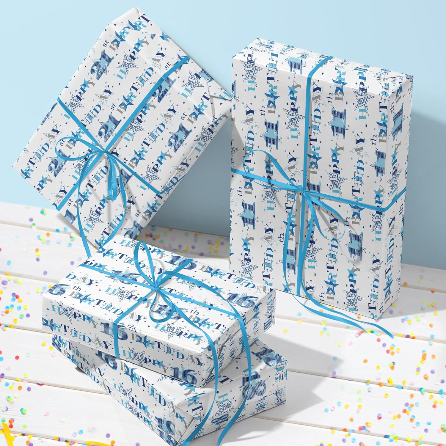 21St Birthday Wrapping Paper Roll - Blue Happy 21St Birthday With Heart Gift Wrap For For Age21 Teens, Adults, Boys - Mini Roll - 17 Inches X 16.4 Feet (23.2 Sq.Ft.)