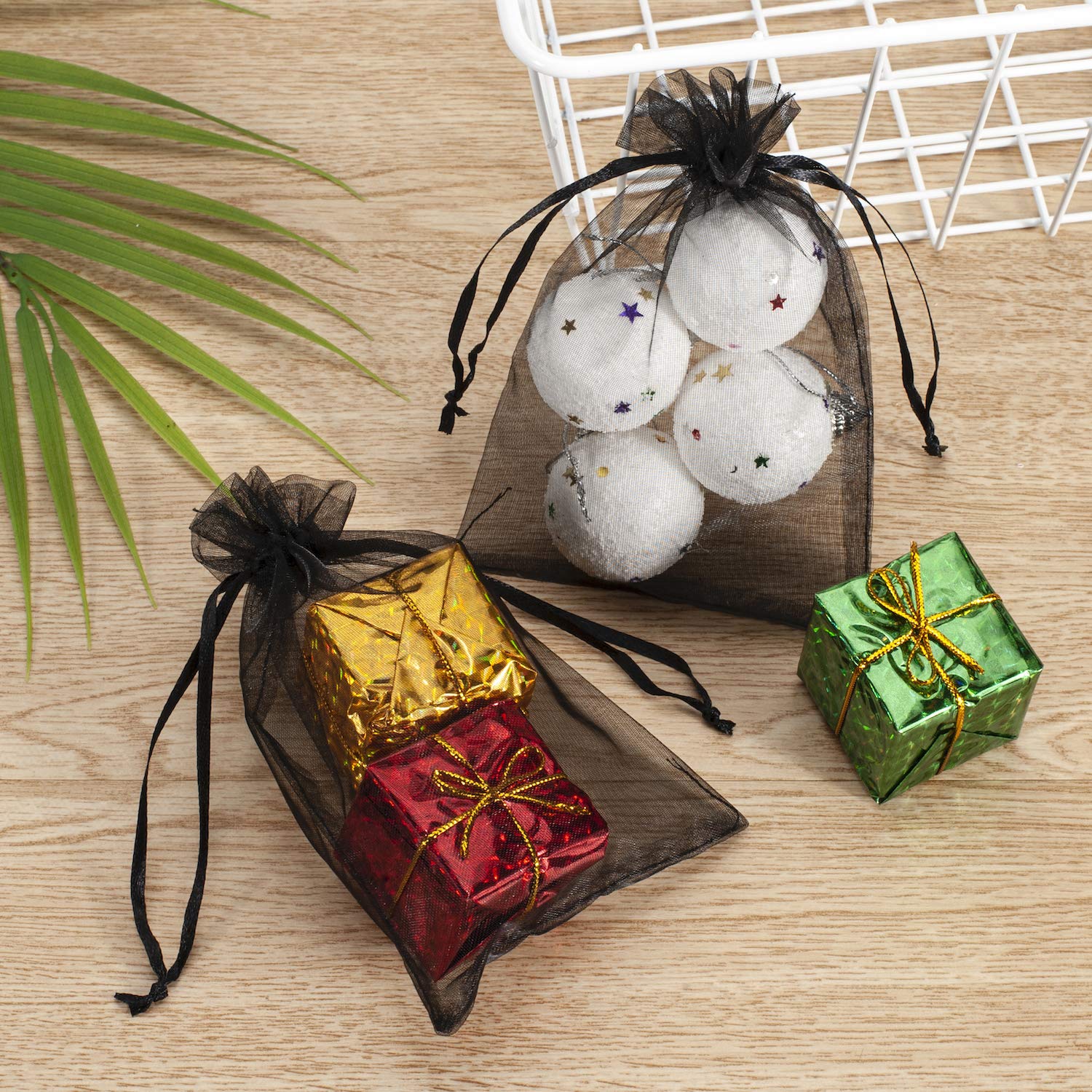 Motyawn 100Pcs Sheer Organza Gift Bags 3X4 Inchs Black Jewelry Pouches, Wedding Party Favor Bag, Mesh Candy Bags, Small Christmas Sachet, Gift Bags For Wedding Party Christmas
