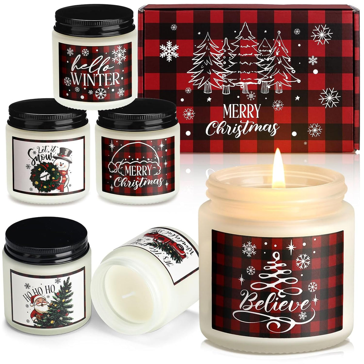 6 Pack Christmas Candles Set Gifts For Christmas Women Holiday Natural Soy Wax Jar Scented Candles For Lover Mom Workmate Xmas Decor Apple Cookies Vanilla Cedar Lemon Fragrance