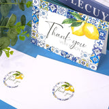 Lemon Thank You Cards Bulk 24 Pack Thank You Note Cards With Matching Seal Stickers Envelopes Blue Tiles Lemon Greeting Cards For Baby Shower Wedding Birthday Bridal Party And All Occasion