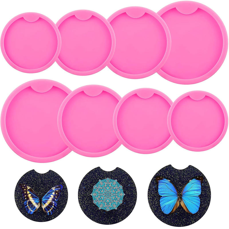 8 Pieces Car Coaster Mold Diy Round Coaster Silicone Mold Epoxy Resin