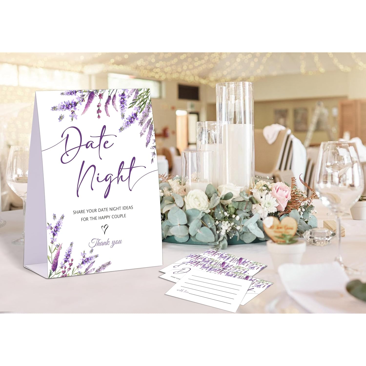 Lavender Purple Date Night Game, Date Night Ideas Sign With 50 Cards, Bridal Shower Game, Modern Bridal Shower Decorations, Wedding Date Night Advice - 09