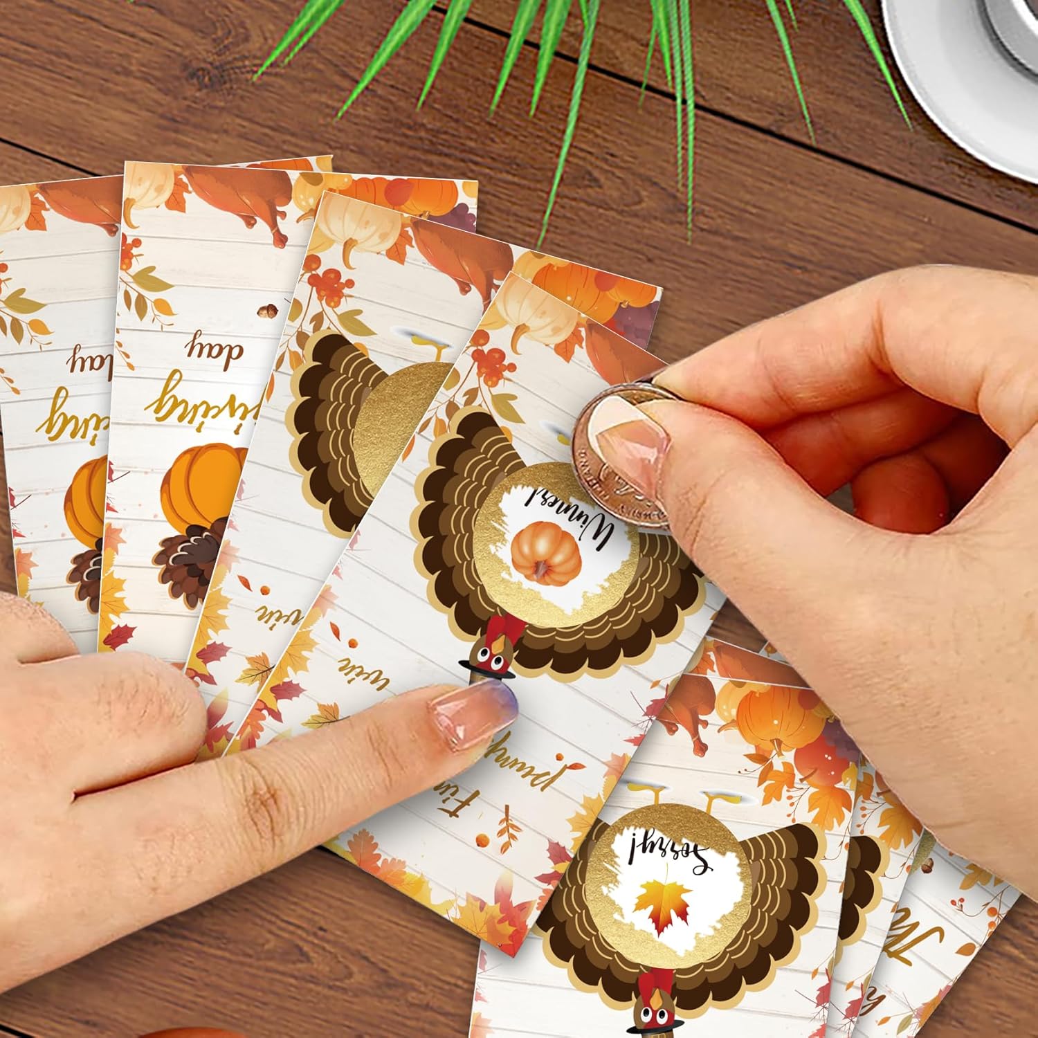 Thanksgiving Scratch Off Cards - 50 Pcs Lucky Draw Game With 8 Winners & 42 Blanks + Sign, Fall Holiday Party Activities, Interactive Decorations And Favors -153