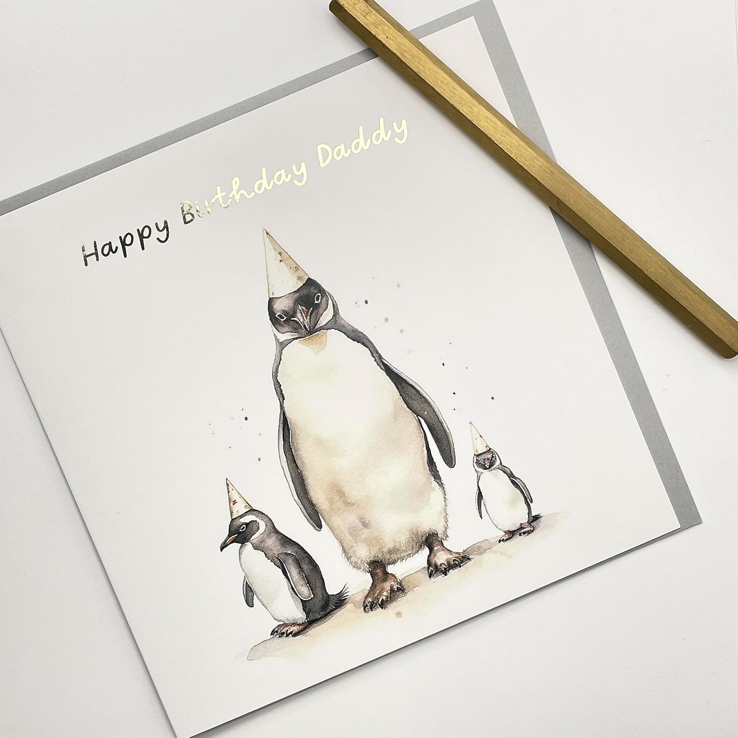 Old English Co. Penguin Happy Birthday Card - Cute Penguin Birthday Card For Daddy - Blank Inside With Envelope