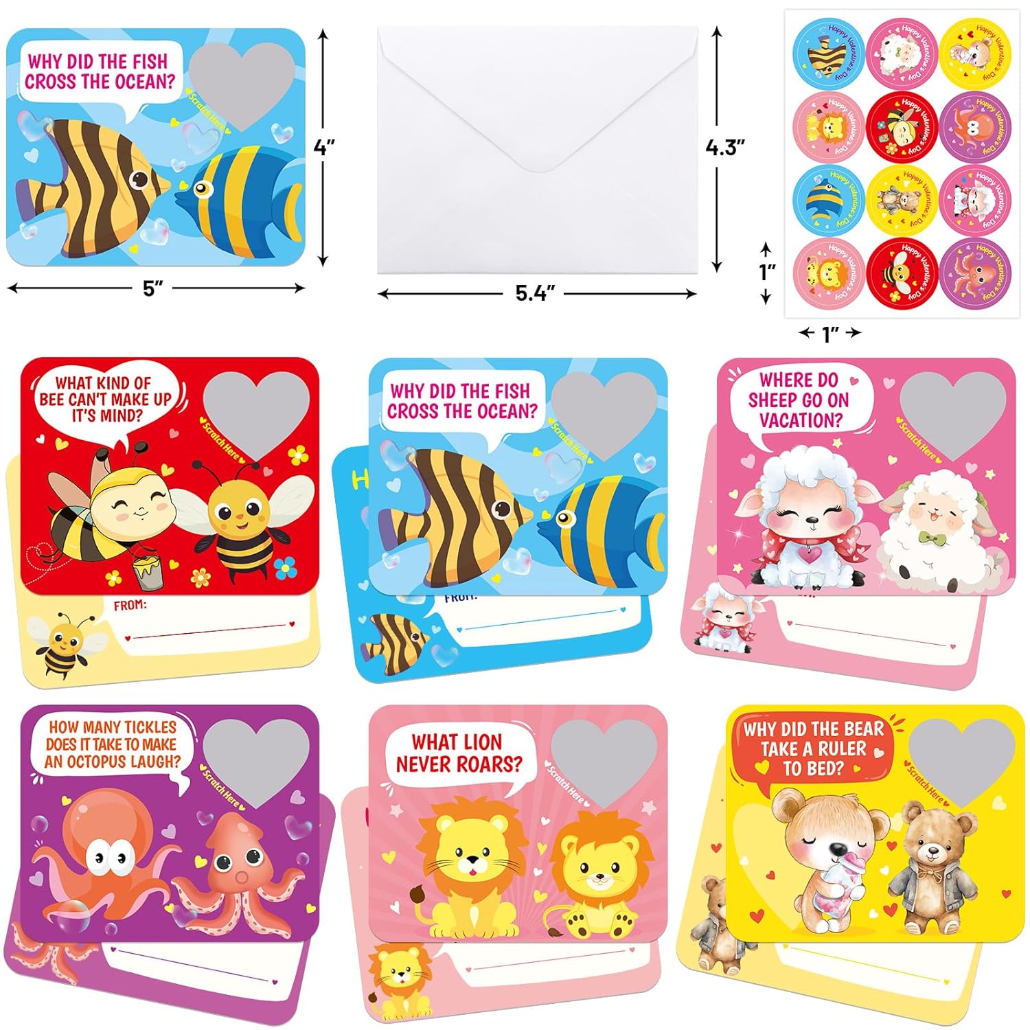 Valentines Day Cards Funny Scratch-Off Jokes For Kids Valentine Classroom Gift Exchange 36 Pack