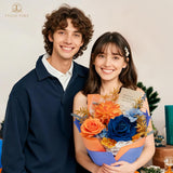 Preserved Flowers Bouquet, Orange & Navy Blue Roses Gift Bouquet, Aritifical Flowers Gifts For Women, Eternal Roses Bouquet For Wife Anniversary Christmas Anniversary Home Décor