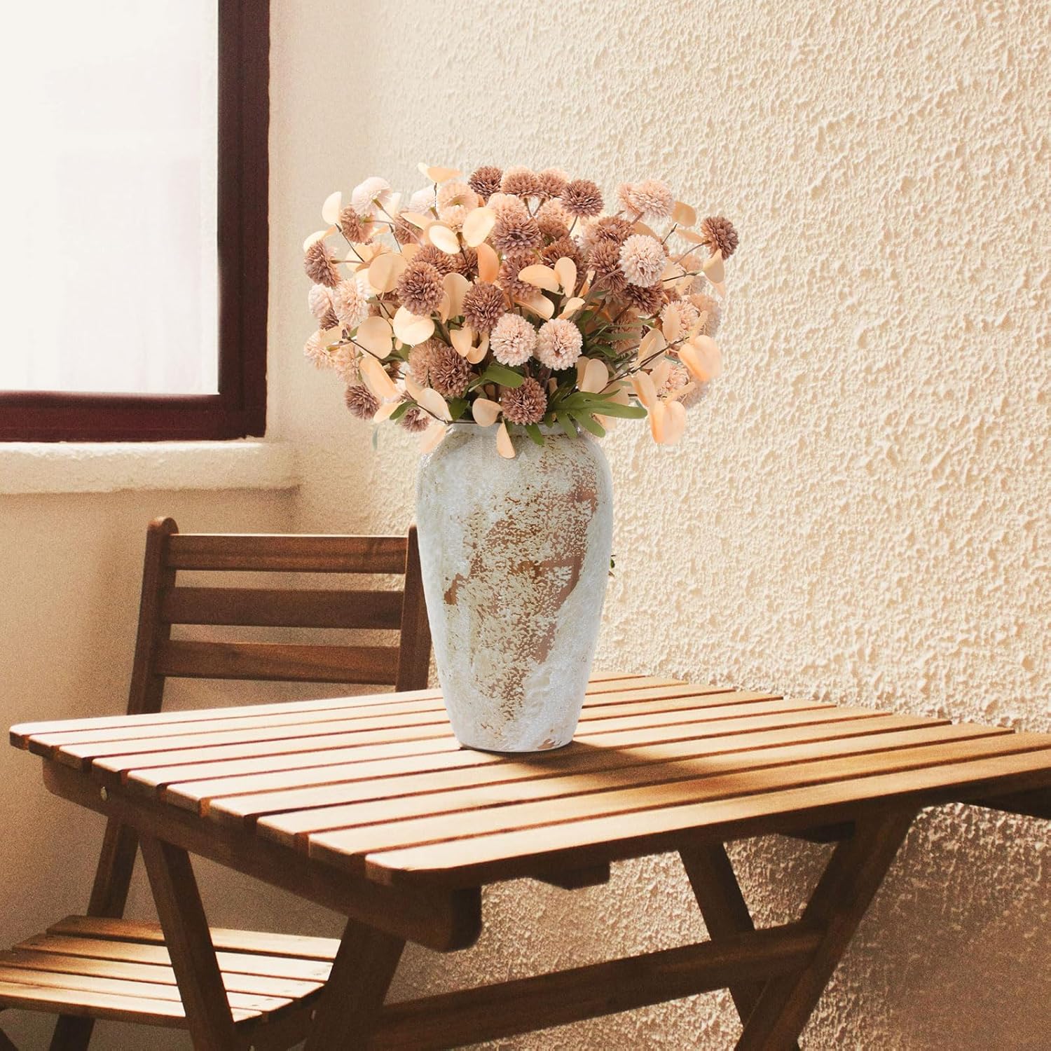 15 Pcs Faux Kiku Flower Artificial Flowers Pompon Mum Silk Small Chrysanthemum Faux Ball Flower Stem Decor Centerpieces For Spring Wedding Filler Diy Bouquet(Beige, Light Brown)