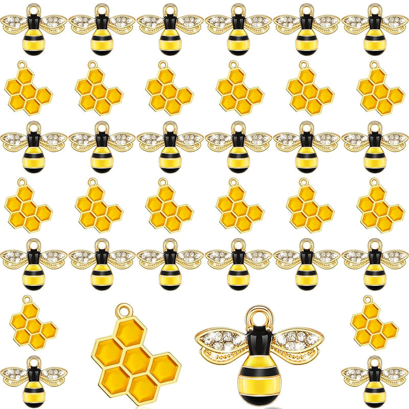 60 Pieces Alloy Enamel Bee Charms Honeycomb Charms Mini Honeycomb Charms For J