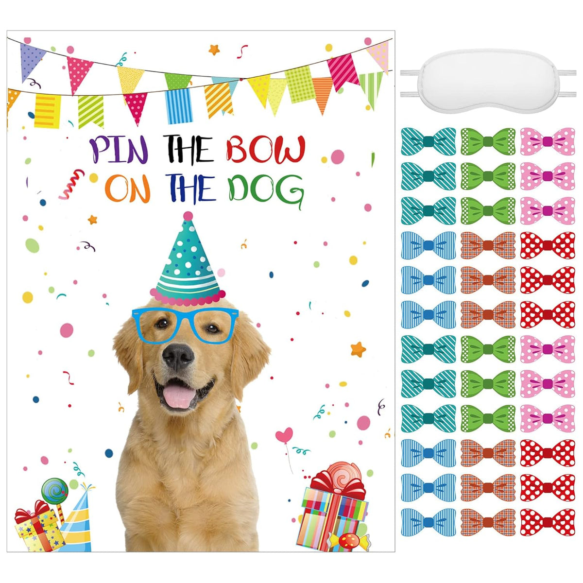 38 Pcs Pin The Bow On The Puppy Dog Party Games Give A Bow Pin Dog Poster With Blindfolds And Stickers For Puppy Themed Birthday Party Supplies Decorations