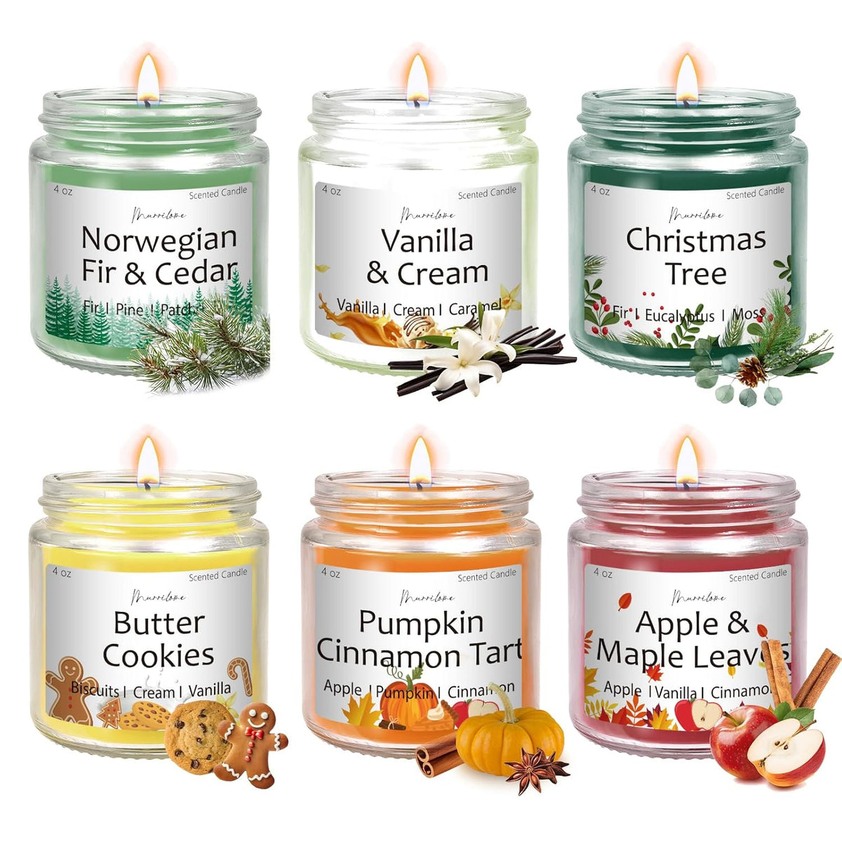 Christmas Candles Scented Candle Set: 6 Pack Christmas Scents Candle Bulk Home Scented - Holiday Candle Gifts For Women And Men - Scents Of Christmas Tree/Spiced Pumpkin/Cookies/Apple/Vanilla/Fir