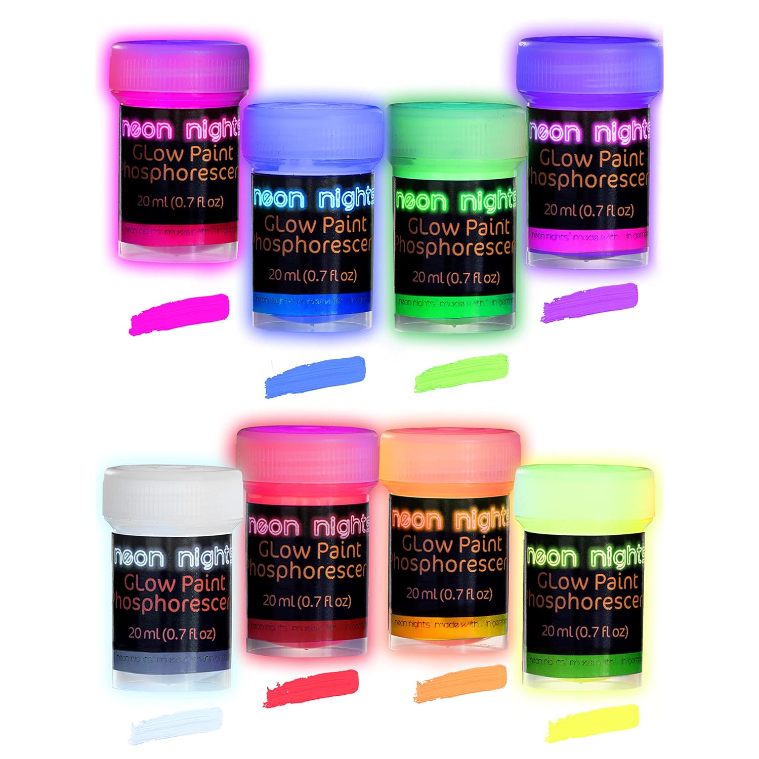 Glow In The Dark | Luminescent | Phosphorescent | Self-Luminous Paint - Set Of 8