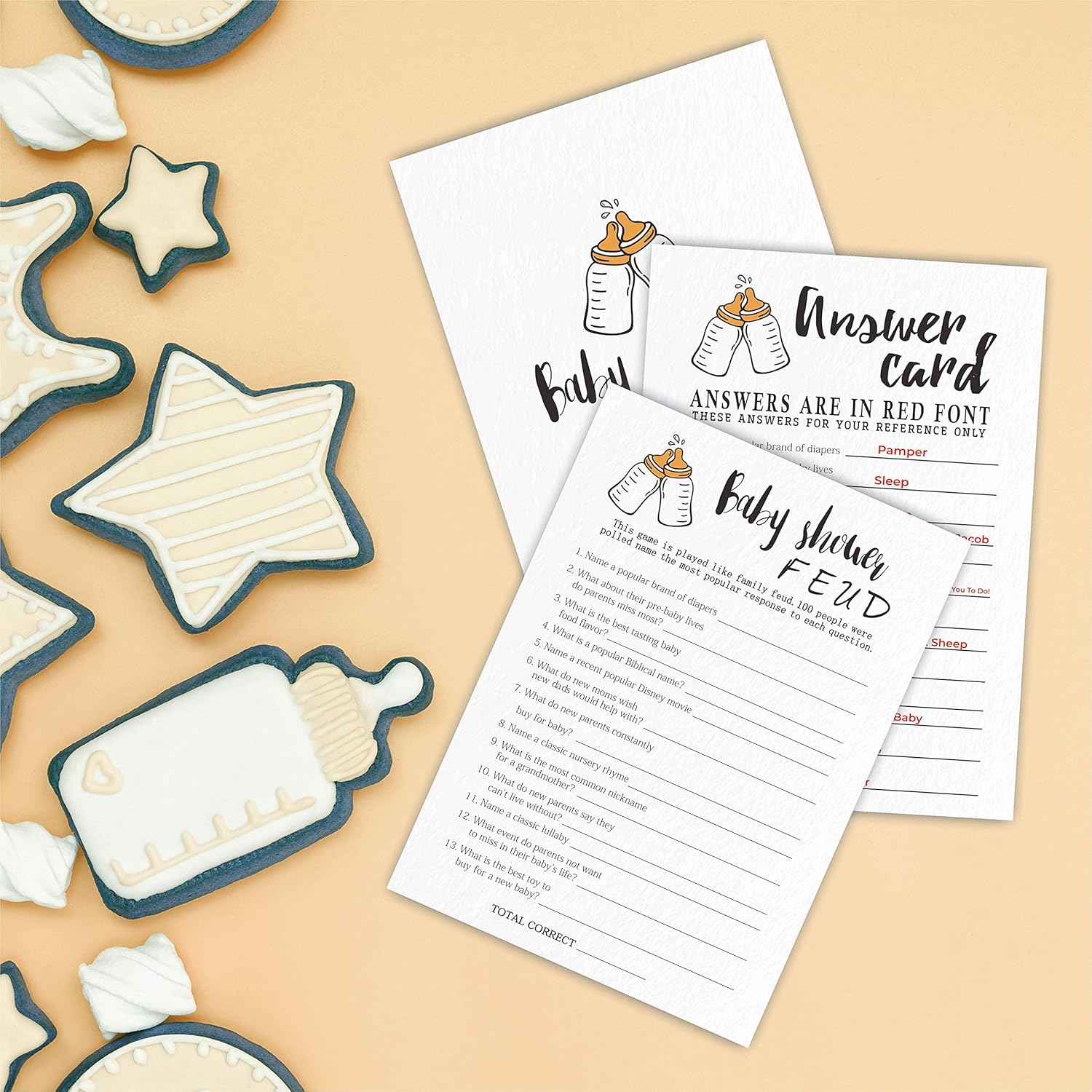 Baby Shower Game Cards, 30 Popin Bottle Theme Baby Shower Feud, 5 X 7 Inches Double Sided Fill-In Game Cards For Boys Or Girls, 30 Cards & 1 Answer Card, Party Favor & Supplies-Bbyx-B06