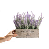 Purple Artificial Lavender Flowers With Decorative Tray Wooden Box 9 Inches - Lifelike Faux Lavender Plants For Home And Office Decor, Fake Lavender Rustic Farmhouse Style