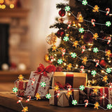 Christmas Lights Indoor Decorations 16.7Ft 50 Led Gingerbread Man Candy Crutches Lights Battery Powered Christmas Light