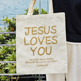 Christian Canvas Tote Bag Aesthetic Jesus Loves You Reusable Shopping Grocery Bag Beach Bag Birthday Christmas Gifts For Women