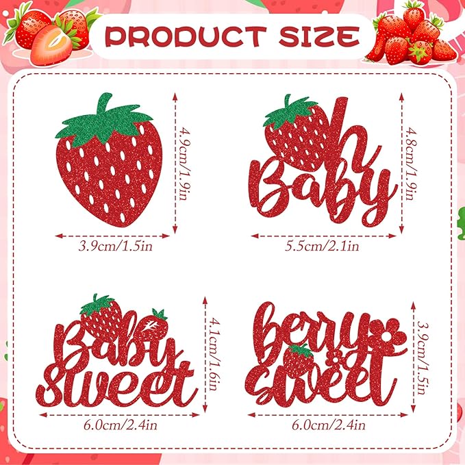 Oh Baby Cupcake Toppers - 36Pcs Glitter Strawberry Shortcake Decorations For Baby Shower Cupcake Decor
