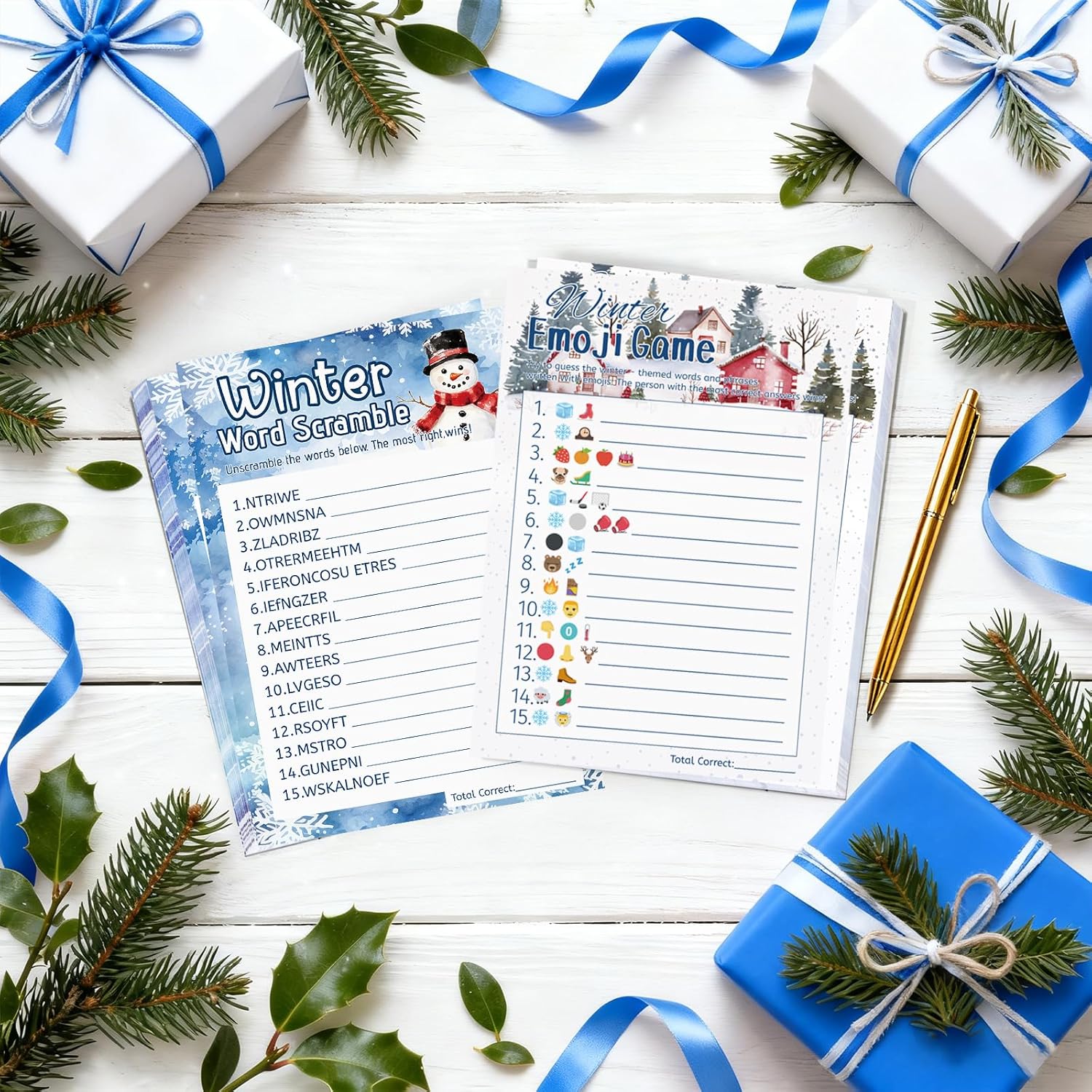 27 Pcs Winter Party Games Merry Christmas Games For Families Holiday Paper Game Cards Double Sided Printed Xmas Word Scramble Guessing Card Adult Family Large Groups Activity Supplies With Answer Key
