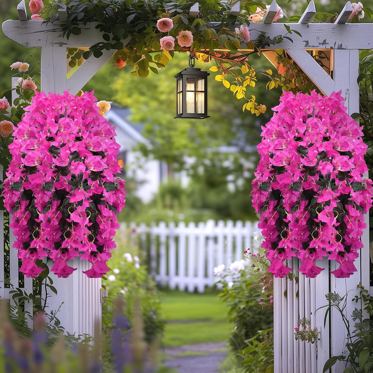 Uv-Resistant Artificial Bougainvillea Hanging Flowers, 2Pcs Realistic Fake Fuchsia Vines For Outdoor Planters, Patio Urns, Porch & Balcony Decoration