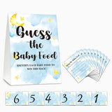 Baby Shower Game Set, Find The Baby Food Party Games(1 Standing Sign + 20 Answer Cards + 6 Number Cards), Moon And Stars Shower Games, Sleepover Gender Reveal Party Favor(A06)