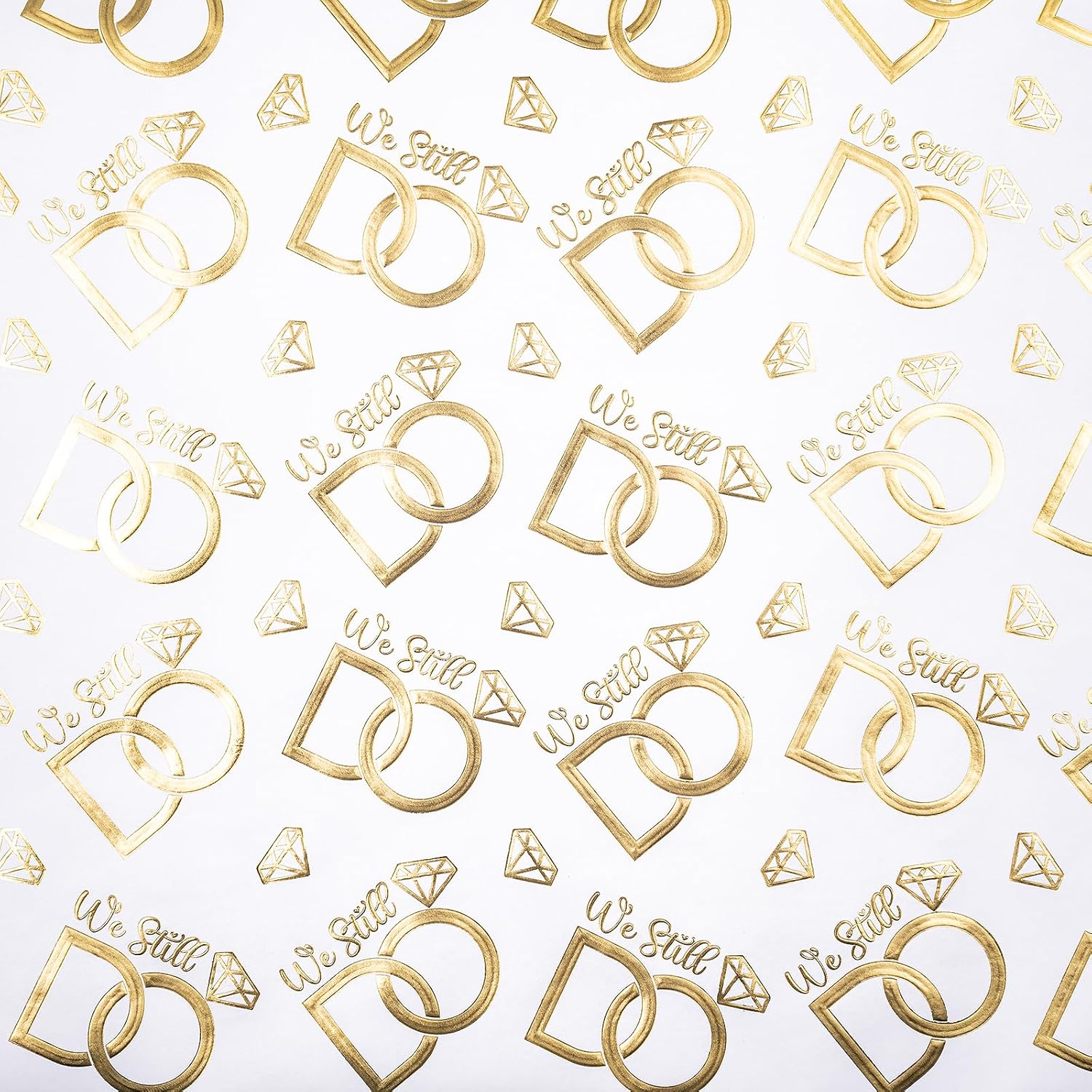 Anniversary Wrapping Paper Roll, Mini Roll, Gold Foil We Still Do Design With Wedding Ring, Elegant Gift Wrap For Wedding, Anniversary, Engagement, Bridal Shower, 17 Inches X 16.4 Feet