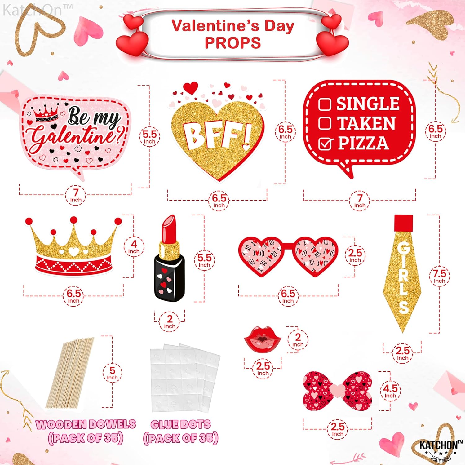 , Red Galentines Photo Props - Pack Of 35 | Galentine Photo Booth Props For Galentines Decorations | Galentines Day Decorations For Party | Galentines Day Photo Props | Valentine Photo Props