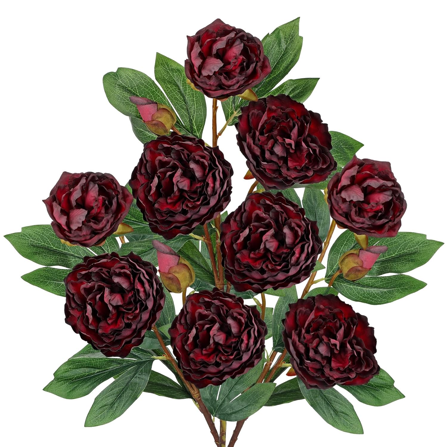 3 Pack Artificial Peony Flower 27.5" Tall Burgundy Silk Peonies Floral Stems Real Touch Faux Peony Flower For Wedding Bouquets Home Floral Arrangements Table Centerpieces Diy Décor