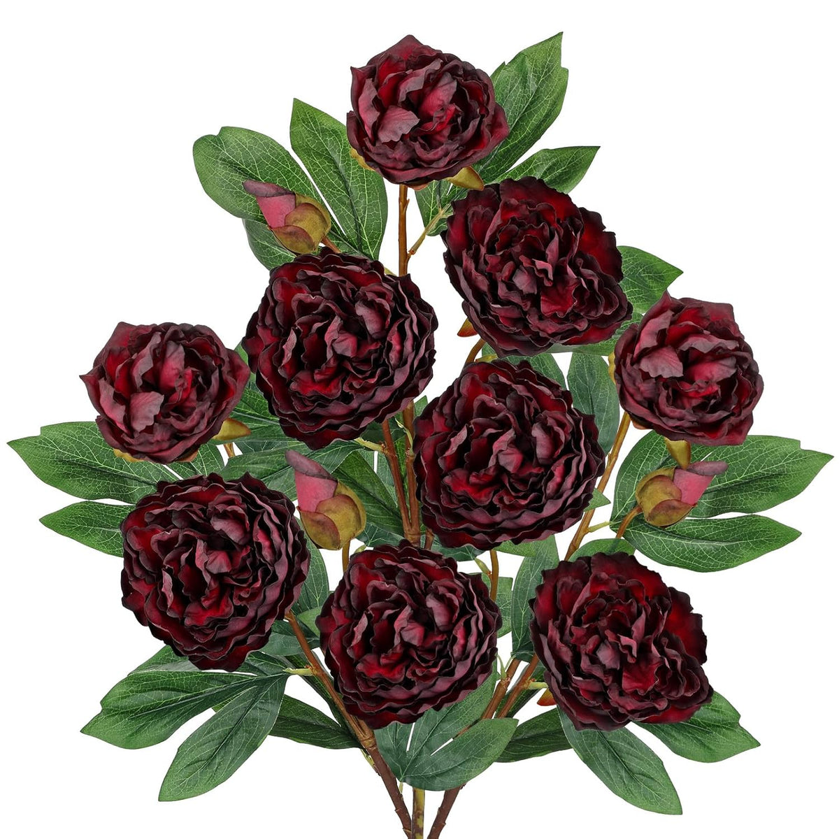 3 Pack Artificial Peony Flower 27.5" Tall Burgundy Silk Peonies Floral Stems Real Touch Faux Peony Flower For Wedding Bouquets Home Floral Arrangements Table Centerpieces Diy Décor