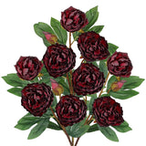 3 Pack Artificial Peony Flower 27.5" Tall Burgundy Silk Peonies Floral Stems Real Touch Faux Peony Flower For Wedding Bouquets Home Floral Arrangements Table Centerpieces Diy Décor
