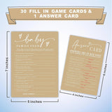 Family Feud Game Kit For Baby Shower - Minimalism Brown - 30 Fill In Game Cards & 1 Answer Card For Baby Shower, Funny Gender Reveal Party Favor, Activity & Supplies - D05