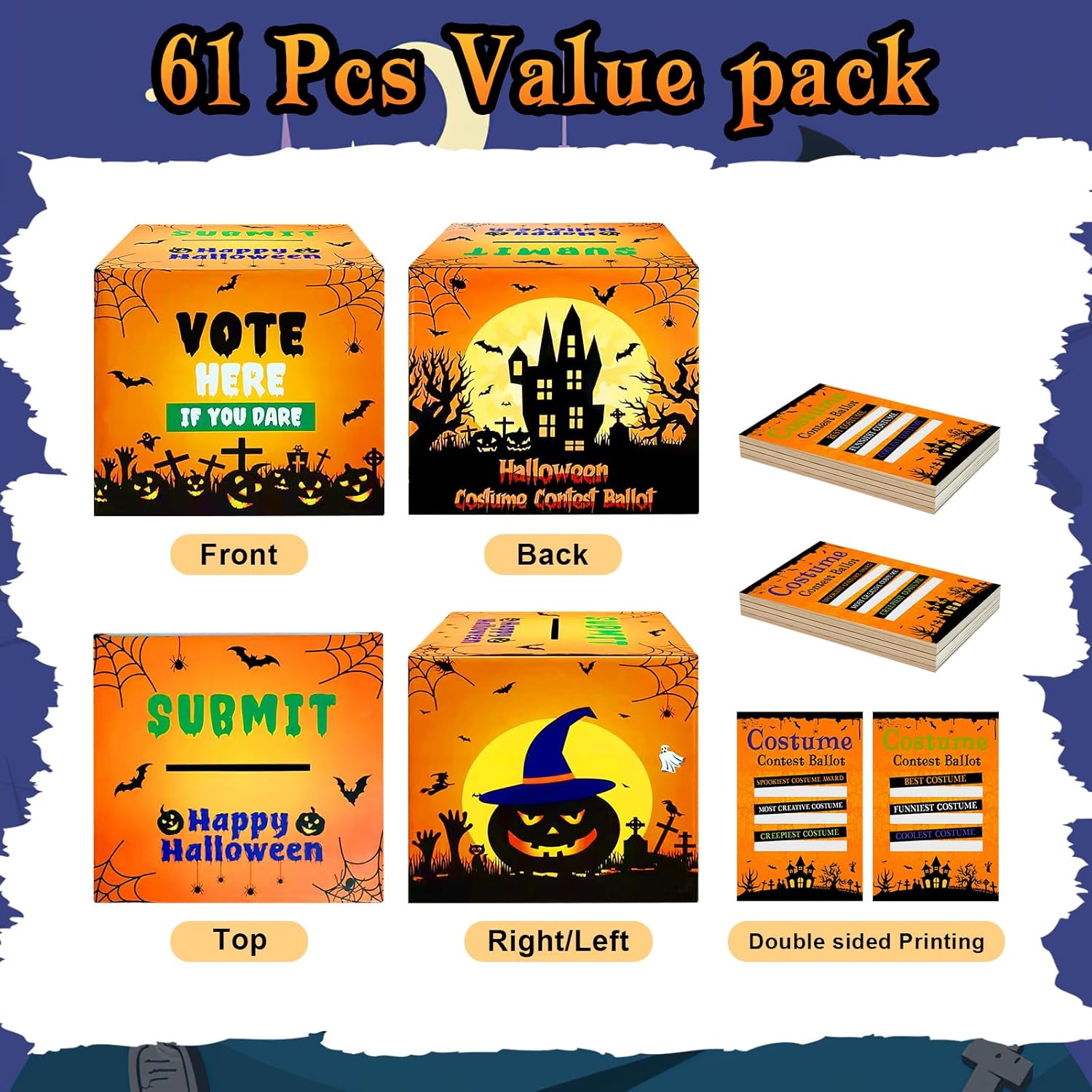 Halloween Costume Contest Party Bundle With 1 Ballot Box And 82 Voting Cards For Kids Adults