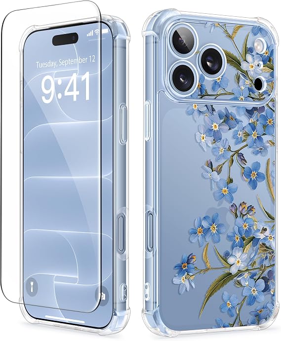 Floral Clear Slim Case for iPhone 18 Pro and iPhone 17 Pro Protective Women Phone Cover